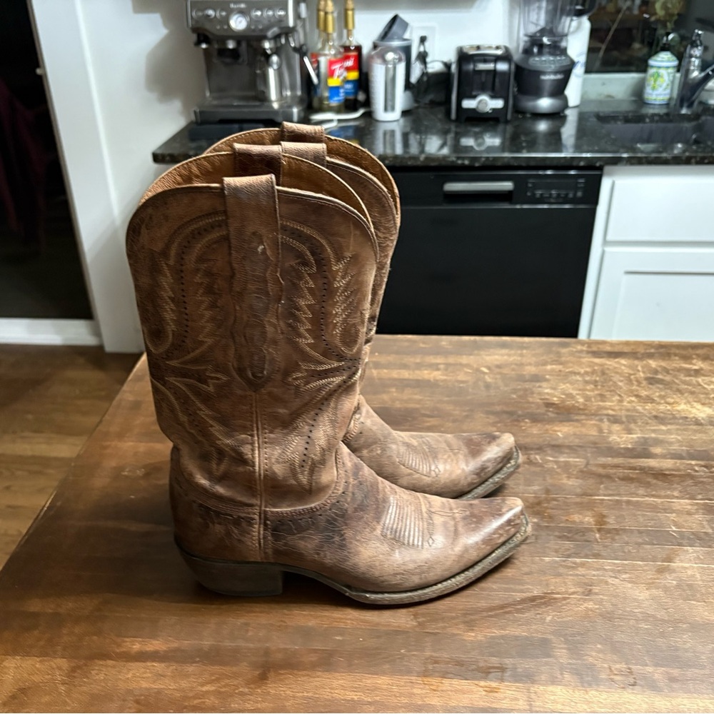 Lucchese Brown Leather Western Heeled Cowboy Boot - Picture 4 of 4
